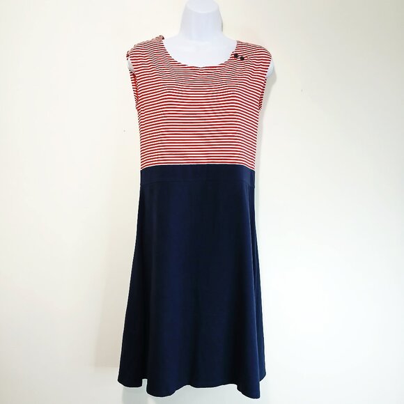 LL Bean Sleeveless Pullover Ladies Dress Red Stripe Navy Blue Stretch Size S - Picture 1 of 10